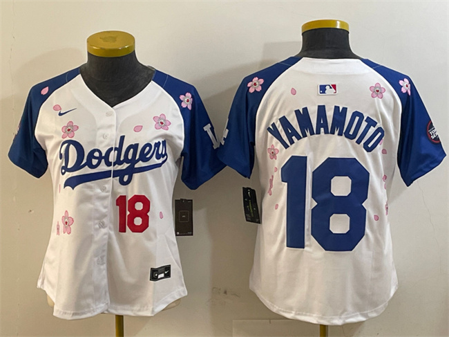 Women's Los Angeles Dodgers #18 Yoshinobu Yamamoto White/Royal 2025 Tokyo Series Limited Stitched Baseball Jersey(Run Small) Women's Los Angeles Dodgers #18 Yoshinobu Yamamoto White/Royal 2025 Tokyo Series Limited Stitched Baseball Jersey(Run Small)